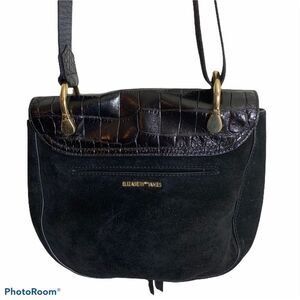 Elizabeth and James Zoe Croc‎ Embossed Leather Saddle Crossbody Bag Black